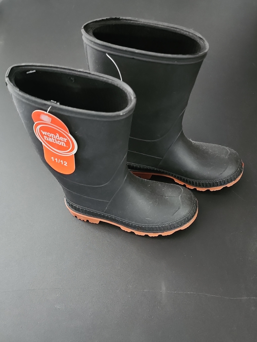 wonder nation Black Rain Boots with Orange Soles